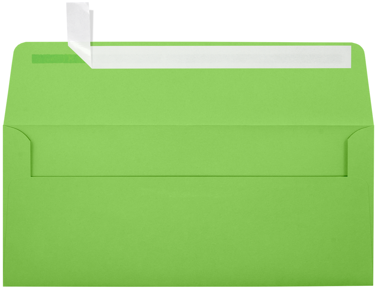 Lime Green 32lb #10 Square Flap Envelopes (4 1/8 x 9 1/2) with Peel & Seal