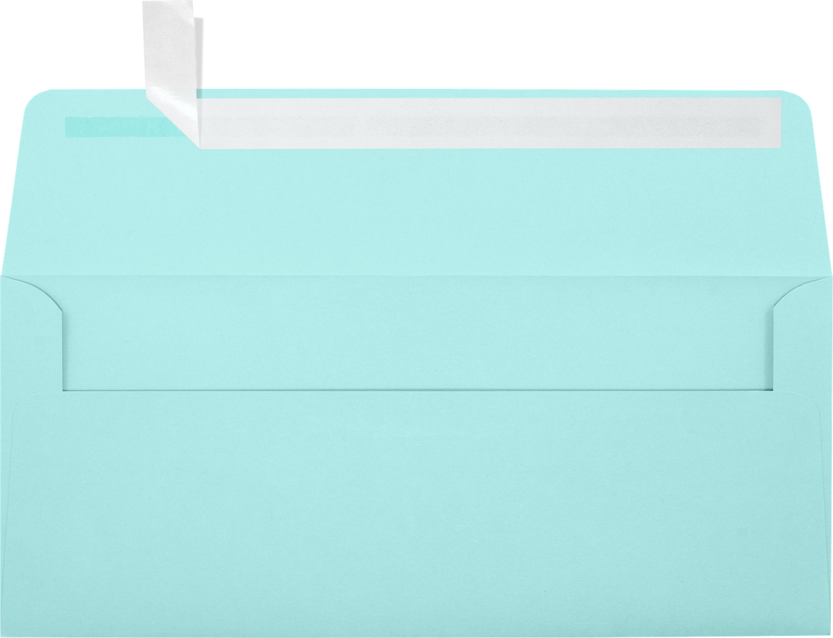 Seafoam Aqua Blue 32lb #10 Square Flap Envelopes (4 1/8 x 9 1/2) with Peel & Seal