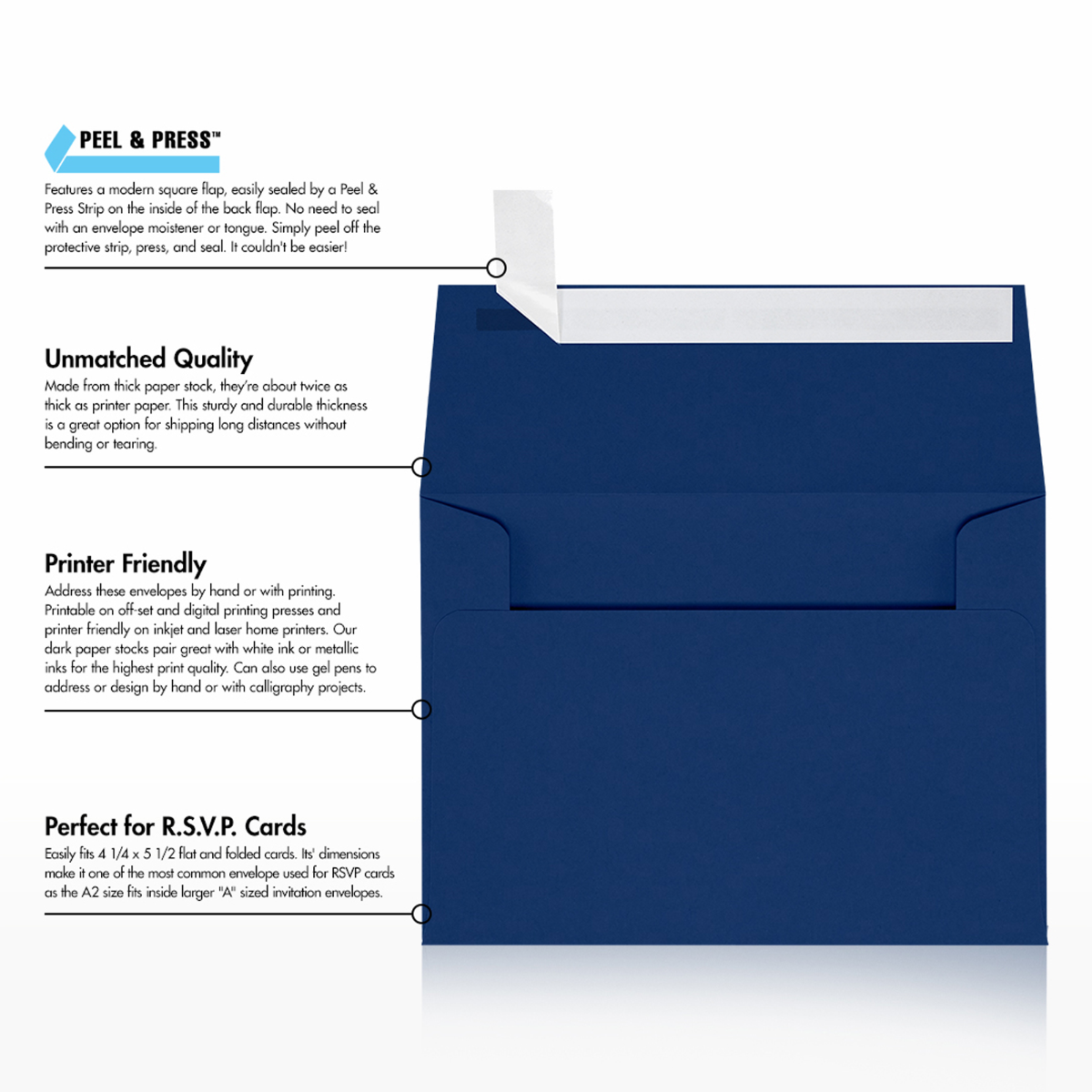 Navy Blue 32lb A2 Invitation Envelopes (4 3/8 x 5 3/4) with Peel & Seal