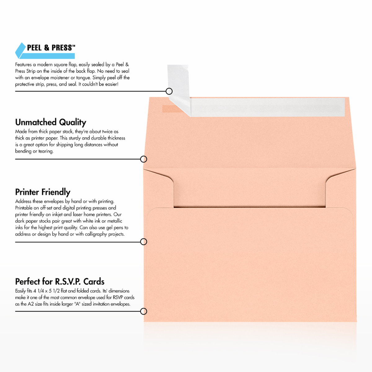 Blush Pink 32lb A2 Invitation Envelopes (4 3/8 x 5 3/4) with Peel & Seal