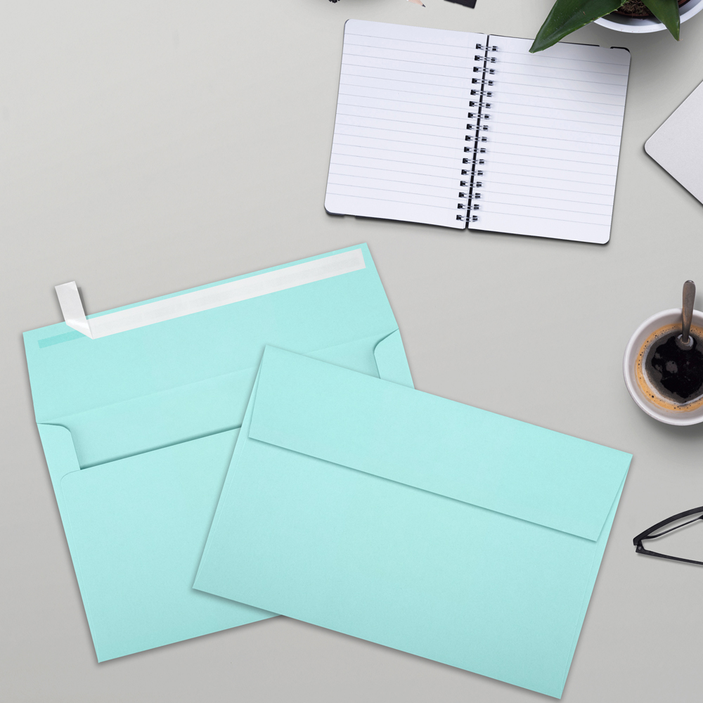 Seafoam Aqua Blue 32lb A9 Invitation Envelopes (5 3/4 x 8 3/4) with Peel & Seal