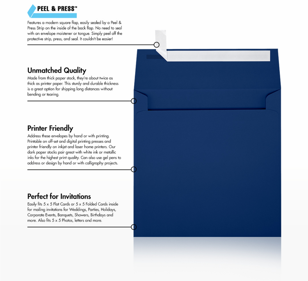 Navy Blue 32lb 5 1/4 x 5 1/4 Square Envelopes with Peel & Seal