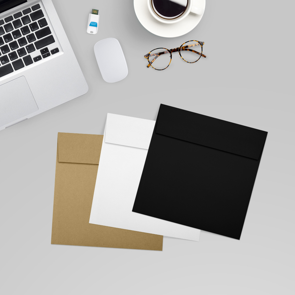 Smooth Midnight Black 32lb 5 1/4 x 5 1/4 Square Envelopes with Peel & Seal