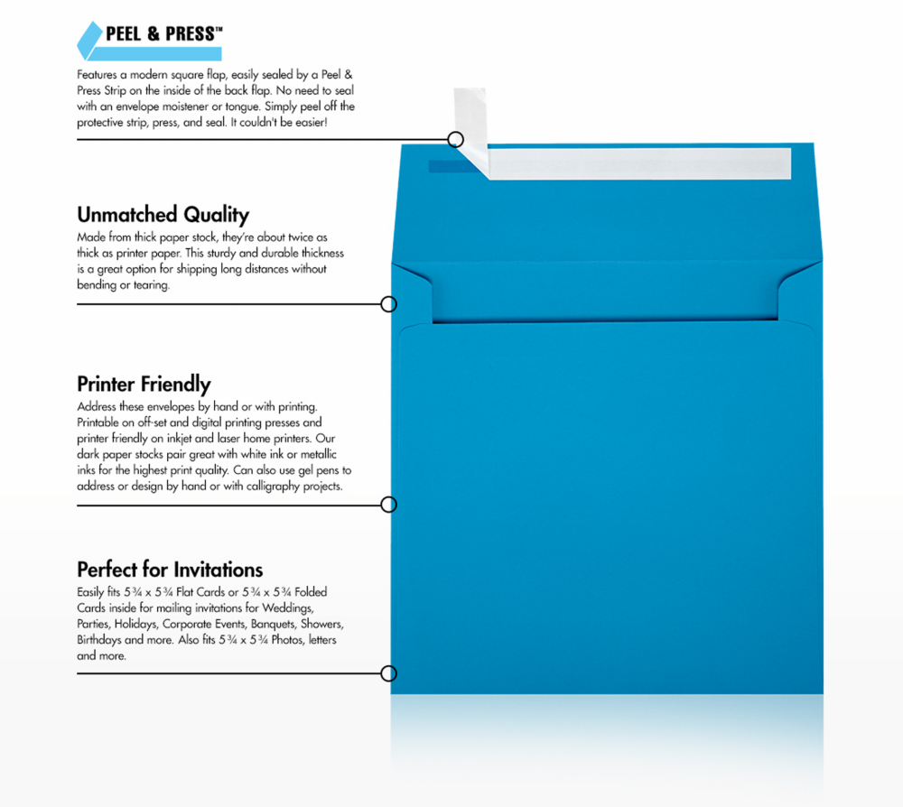 Pool Blue 32lb 6 x 6 Square Envelopes with Peel & Seal
