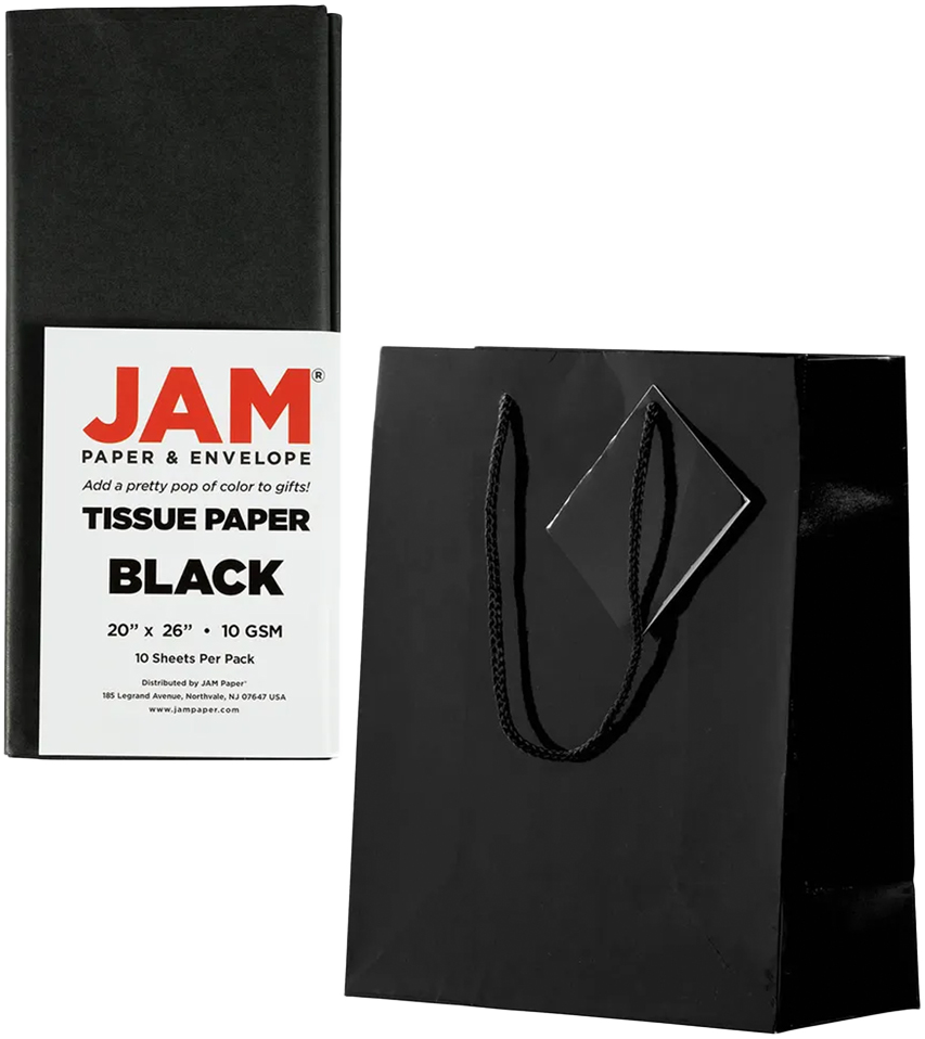 Black Medium Glossy Gift Bags (8 x 10 x 4) (3 Pack) with Tissue Paper (10 Pack)