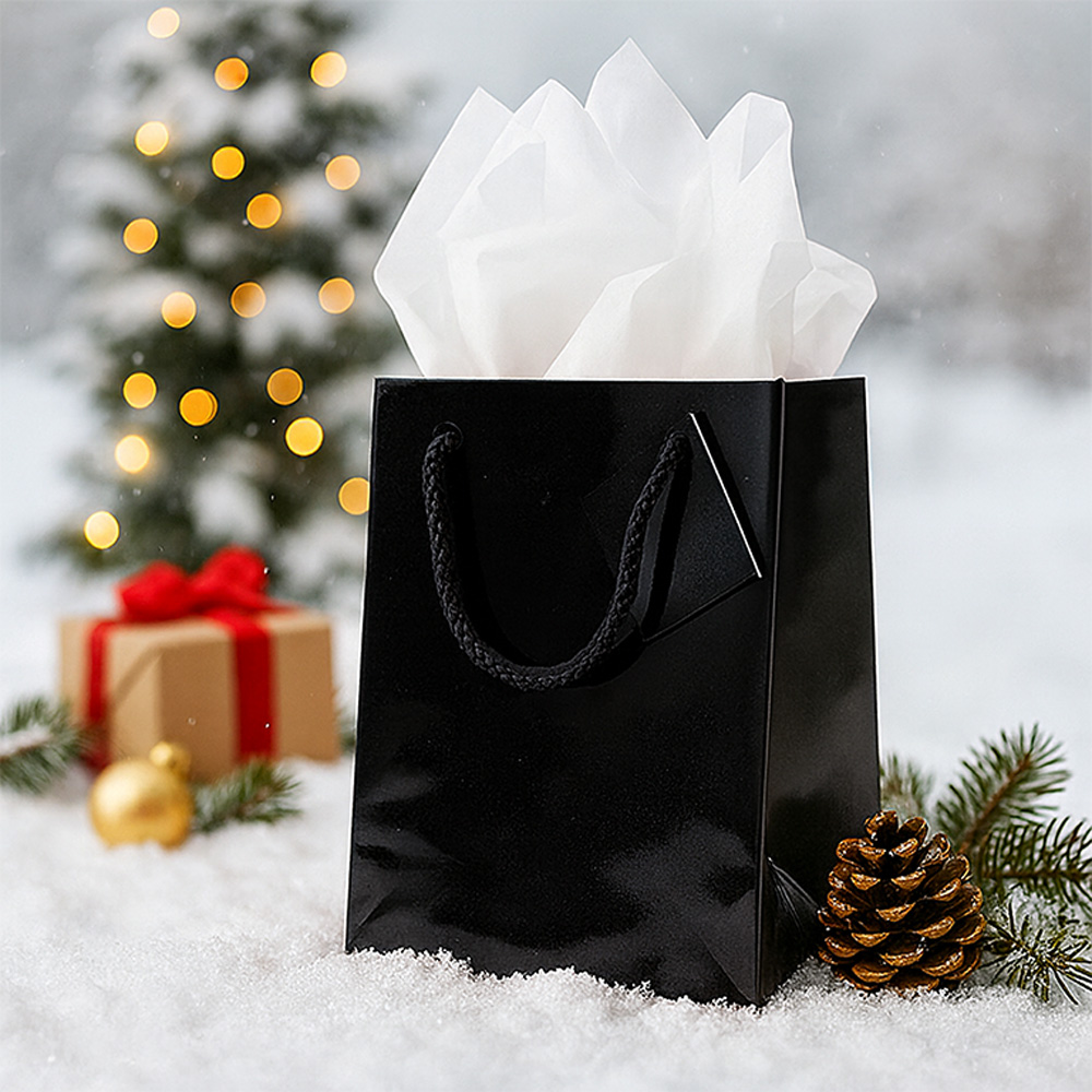 Black/White Medium Glossy Gift Bags (8 x 10 x 4) (3 Pack) with Tissue Paper (10 Pack)