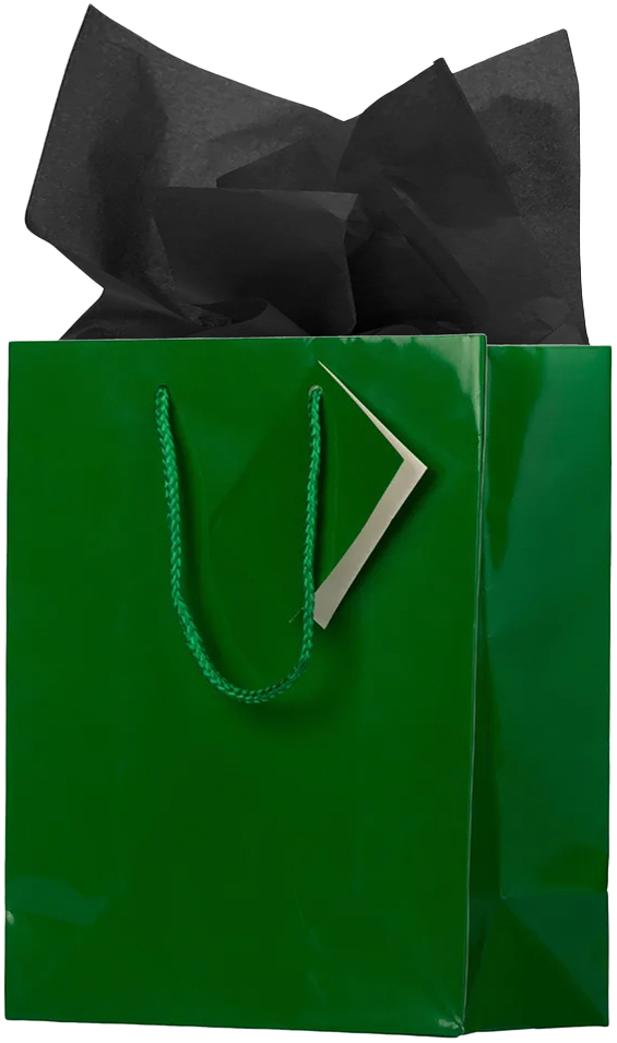Green/Black Medium Glossy Gift Bags (8 x 10 x 4) (3 Pack) with Tissue Paper (10 Pack)