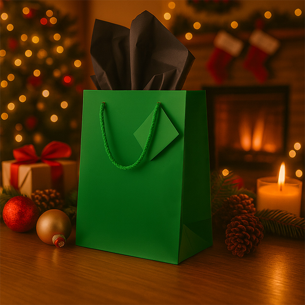 Green/Black Medium Glossy Gift Bags (8 x 10 x 4) (3 Pack) with Tissue Paper (10 Pack)