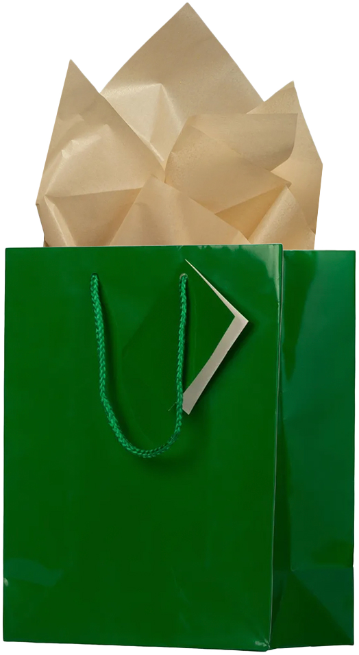 Green/Gold Medium Glossy Gift Bags (8 x 10 x 4) (3 Pack) with Tissue Paper (10 Pack)