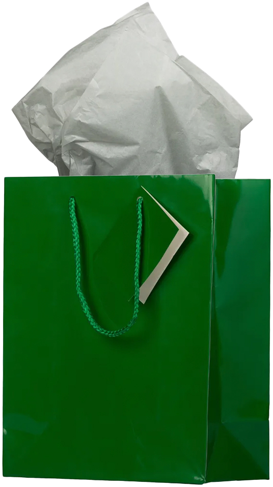 Green/Gray Medium Glossy Gift Bags (8 x 10 x 4) (3 Pack) with Tissue Paper (10 Pack)