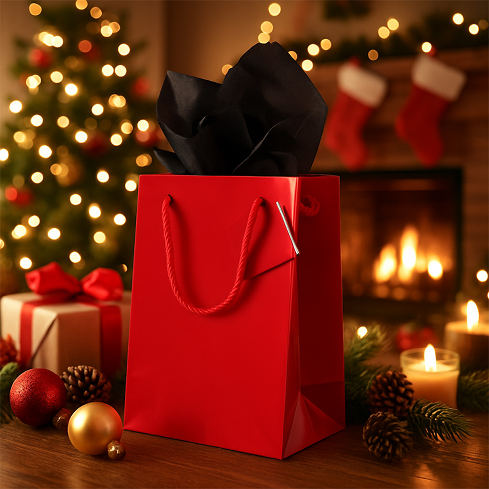 Red/Black Medium Glossy Gift Bags (8 x 10 x 4) (3 Pack) with Tissue Paper (10 Pack)