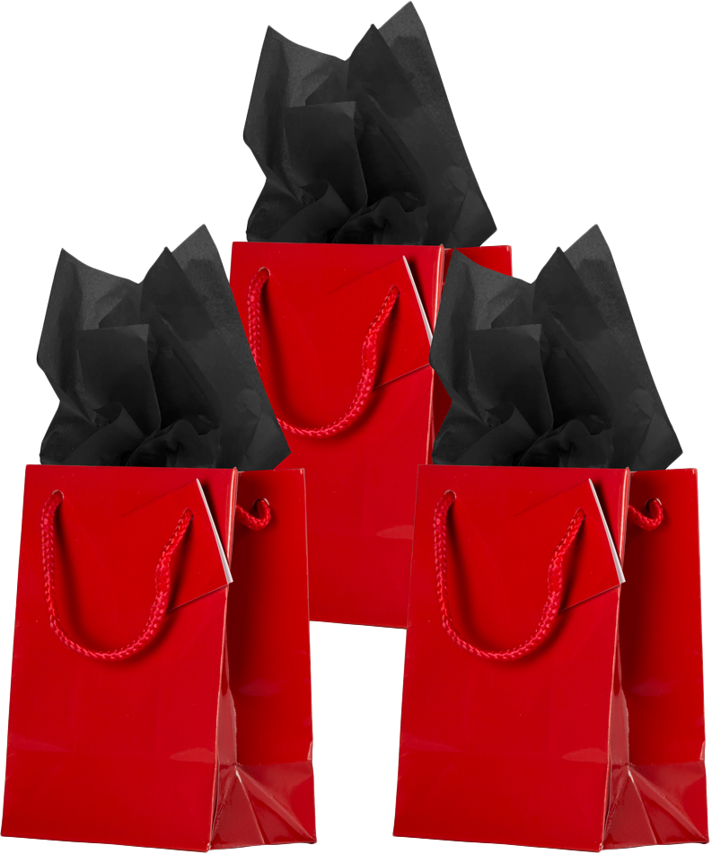 Red/Black Medium Glossy Gift Bags (8 x 10 x 4) (3 Pack) with Tissue Paper (10 Pack)
