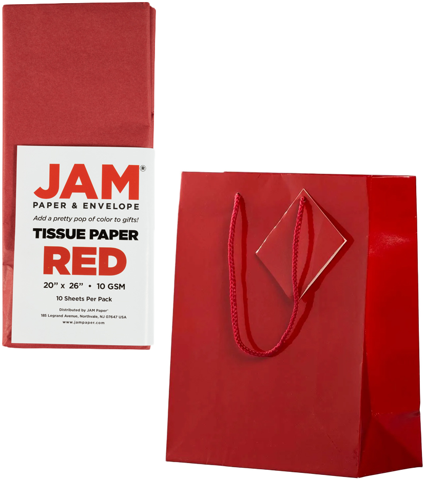 Red Medium Glossy Gift Bags (8 x 10 x 4) (3 Pack) with Tissue Paper (10 Pack)