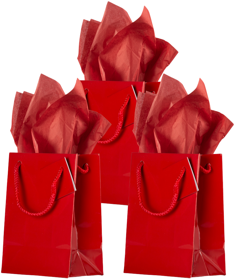 Red Medium Glossy Gift Bags (8 x 10 x 4) (3 Pack) with Tissue Paper (10 Pack)