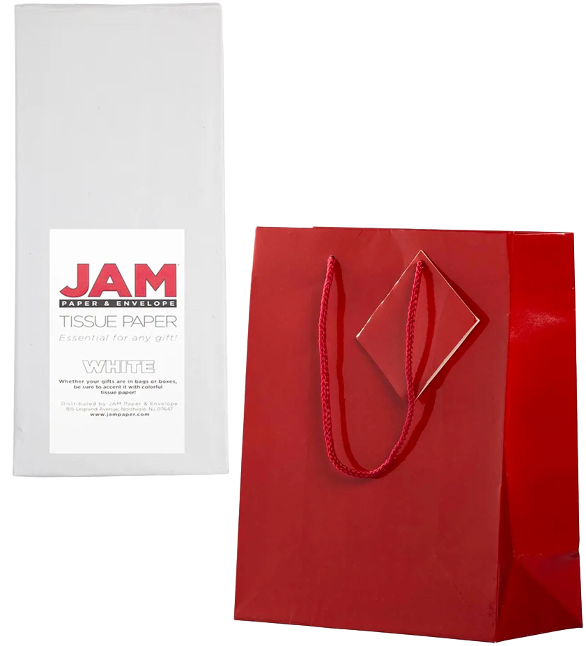 Red/White Medium Glossy Gift Bags (8 x 10 x 4) (3 Pack) with Tissue Paper (10 Pack)
