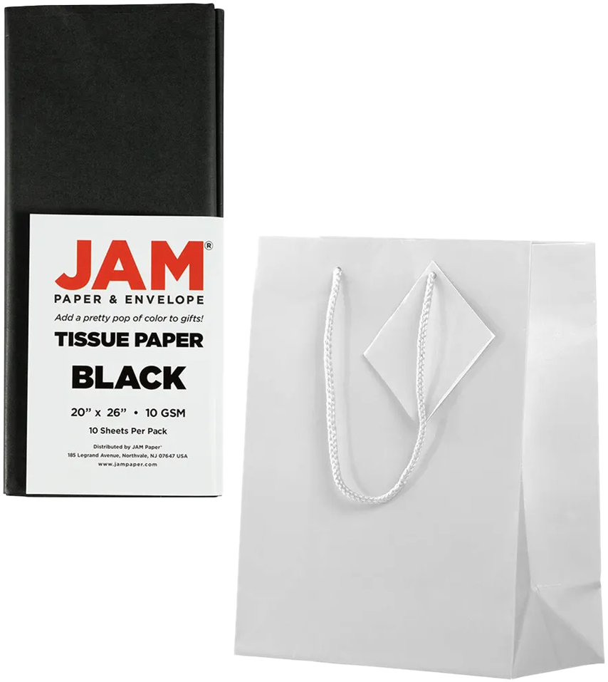 White/Black Medium Glossy Gift Bags (8 x 10 x 4) (3 Pack) with Tissue Paper (10 Pack)