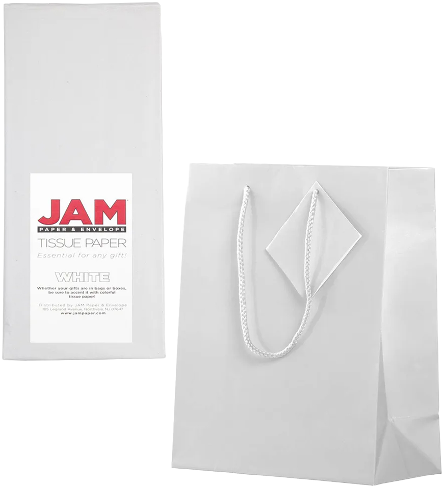 White Medium Glossy Gift Bags (8 x 10 x 4) (3 Pack) with Tissue Paper (10 Pack)