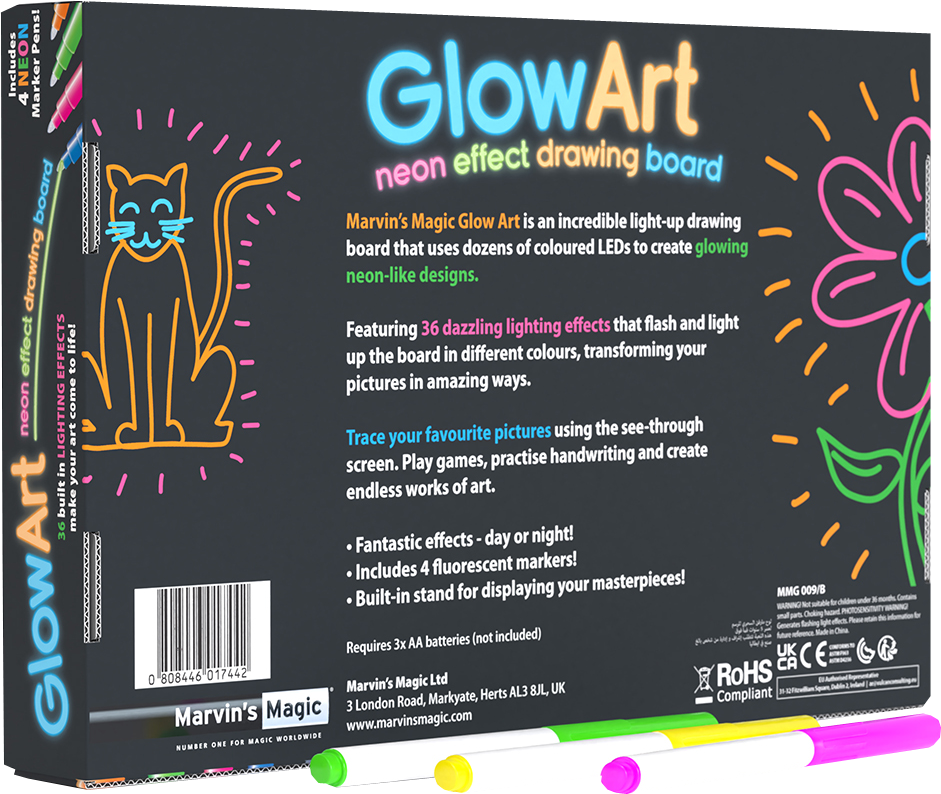 Black Glow Art Neon Drawing Board by Marvin's Magic