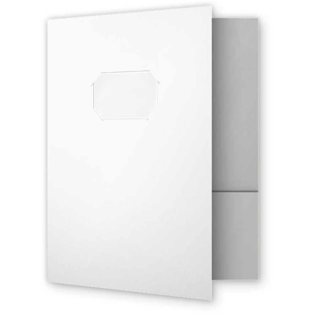 Glossy White 9 x 12 Folders with Front Cover Center Card Slits