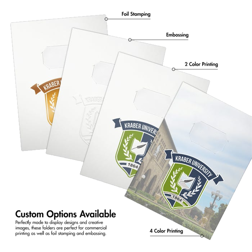Glossy White 9 x 12 Folders with Front Cover Center Card Slits
