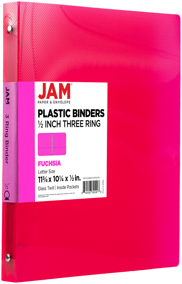 Fuchsia Hot Pink Plastic 1/2 Inch 3-Ring Binder