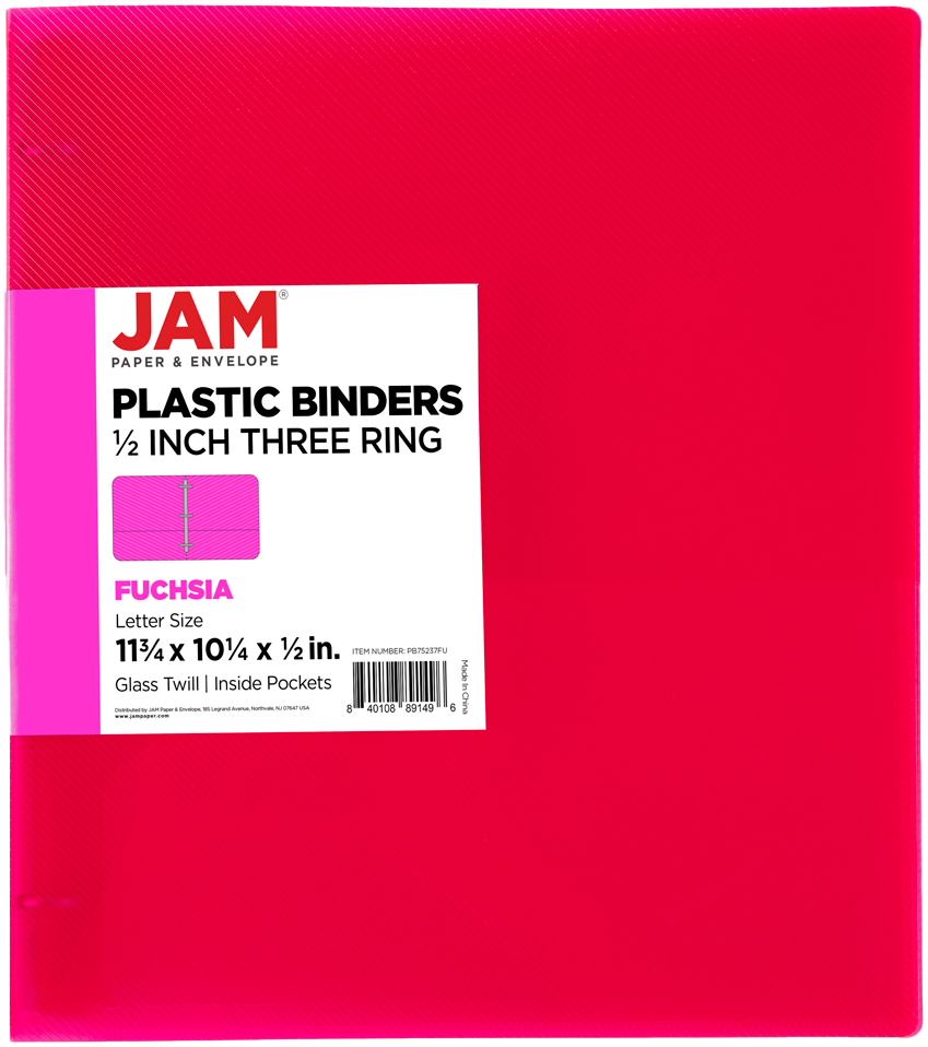 Fuchsia Hot Pink Plastic 1/2 Inch 3-Ring Binder