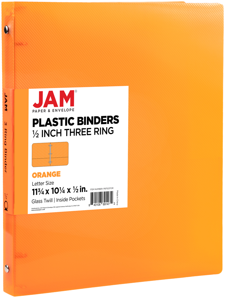 Orange Plastic 1/2 Inch 3-Ring Binder