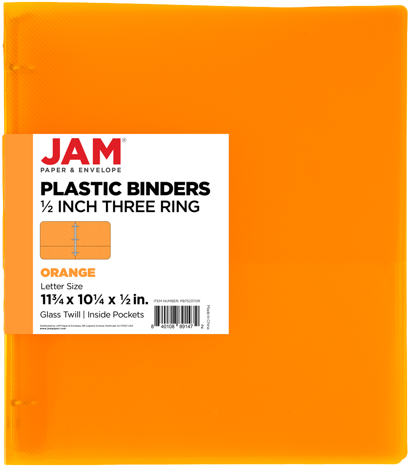 Orange Plastic 1/2 Inch 3-Ring Binder