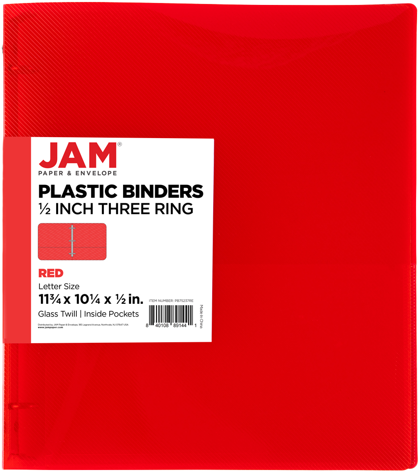 Red Plastic 1/2 Inch 3-Ring Binder