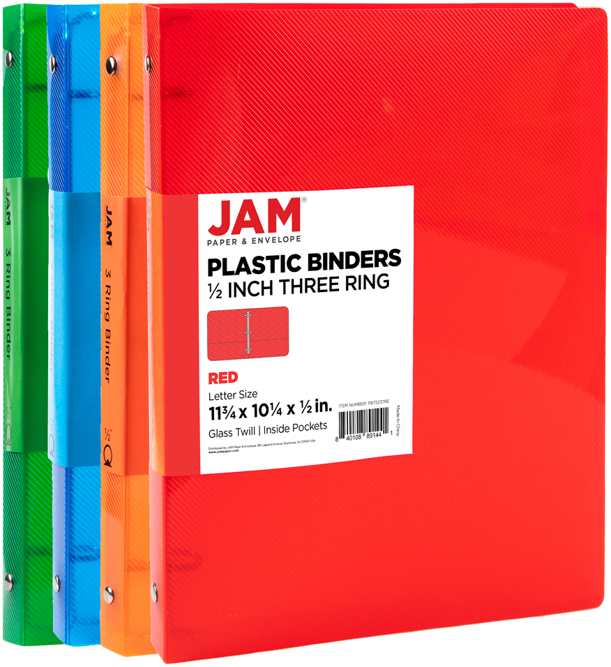 Assorted Plastic 3/4 Inch 3-Ring Binders - 4 Pack