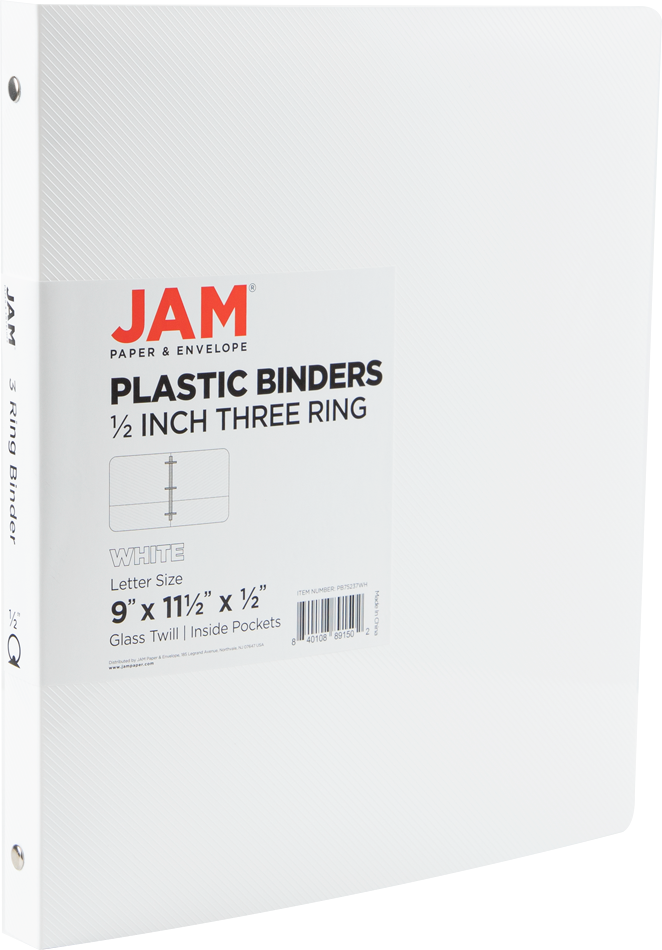 White Plastic 1/2 Inch 3-Ring Binder