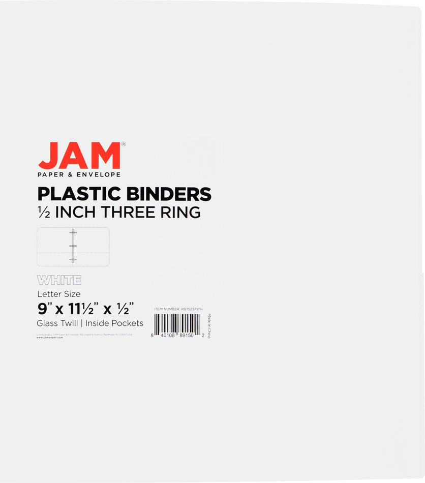 White Plastic 1/2 Inch 3-Ring Binder