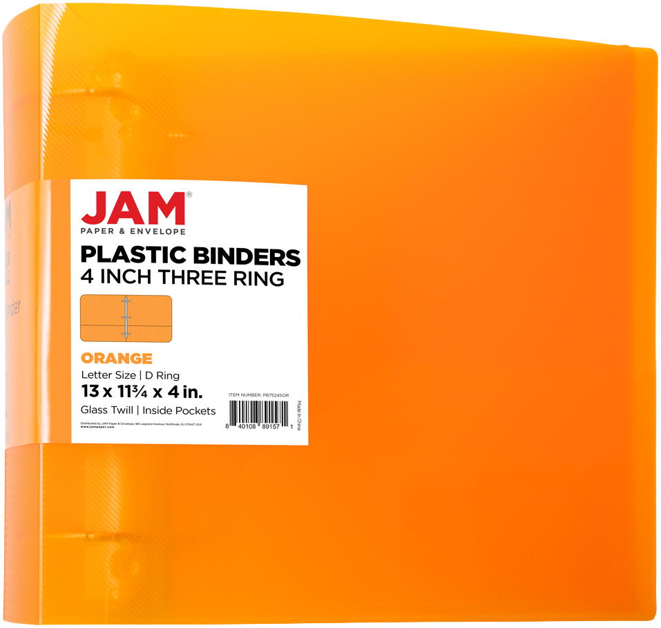 Orange Plastic 4 Inch 3-Ring Binder