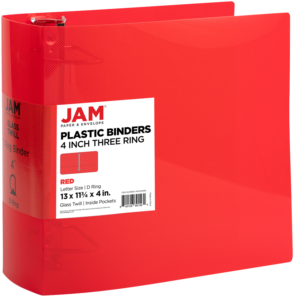 Red Plastic 4 Inch 3-Ring Binder