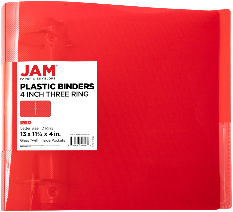 Red Plastic 4 Inch 3-Ring Binder