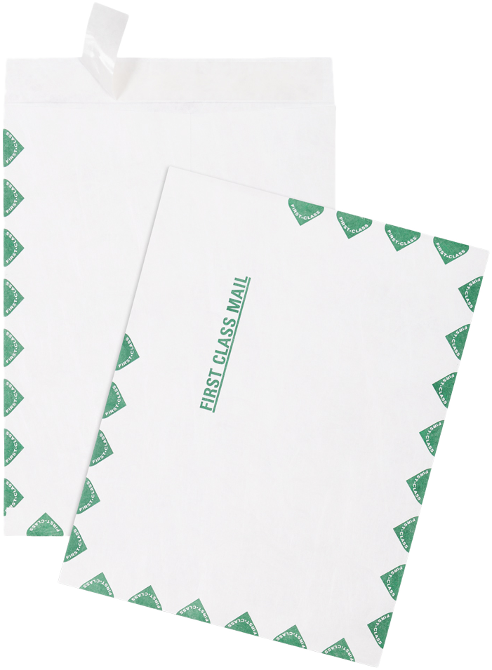 White Tyvek 14lb 10 x 13 Open End First Class Envelopes with Peel & Seal