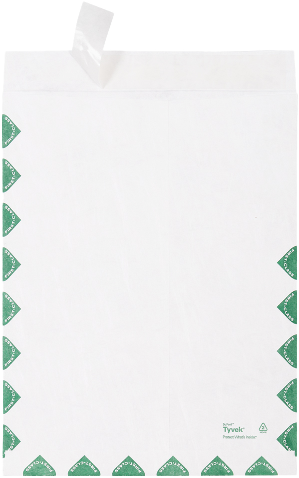 White Tyvek 14lb 10 x 13 Open End First Class Envelopes with Peel & Seal