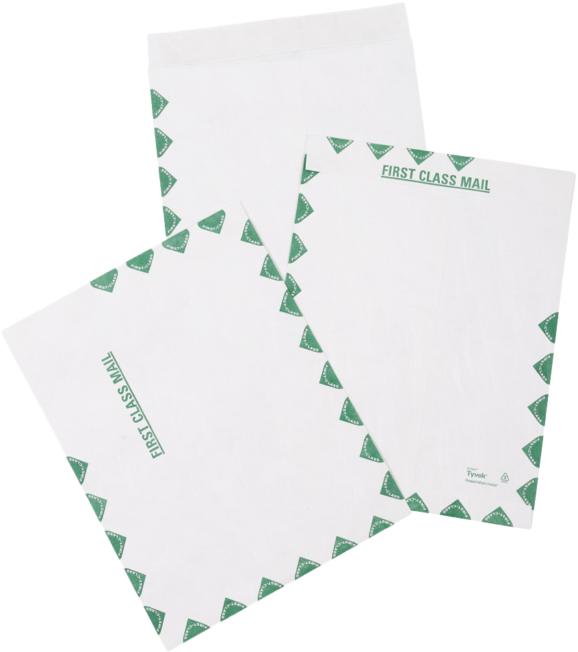 White Tyvek 14lb 10 x 13 Open End First Class Envelopes with Peel & Seal