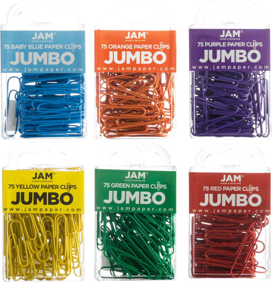 Rainbow Assorted Jumbo 2 Inch Paper Clips - 6 Packs of 75