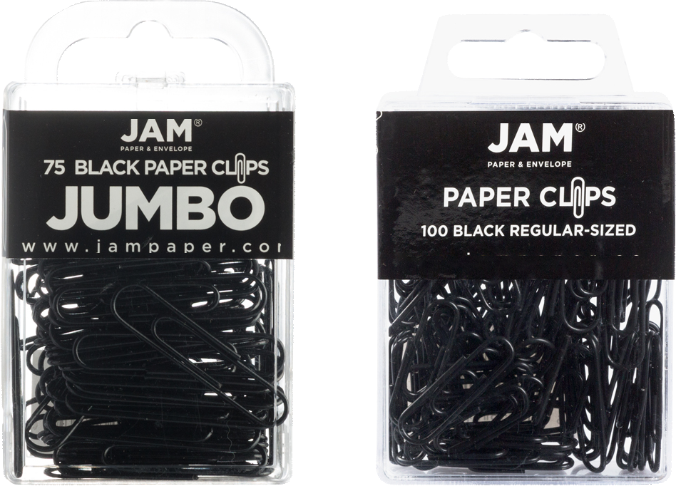 Black Standard & Jumbo Paper Clips Assortment Pack - 1 Pack Each (175 Clips Total)