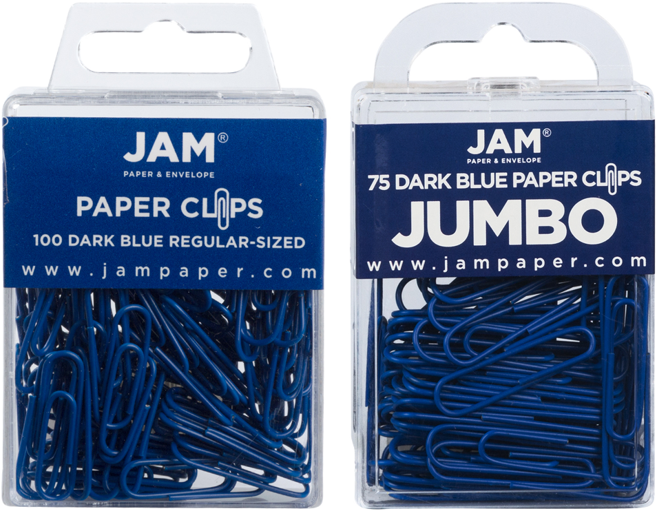 Dark Blue Standard & Jumbo Paper Clips Assortment Pack - 1 Pack Each (175 Clips Total)