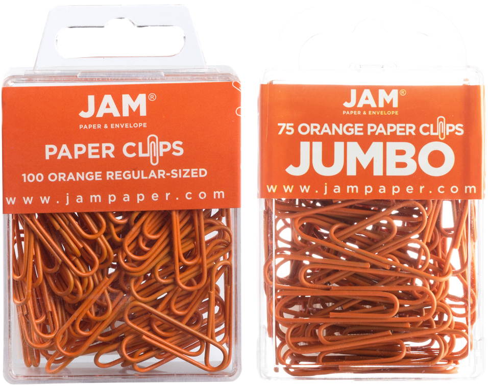 Orange Standard & Jumbo Paper Clips Assortment Pack - 1 Pack Each (175 Clips Total)