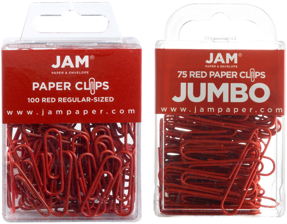 Red Standard & Jumbo Paper Clips Assortment Pack - 1 Pack Each (175 Clips Total)