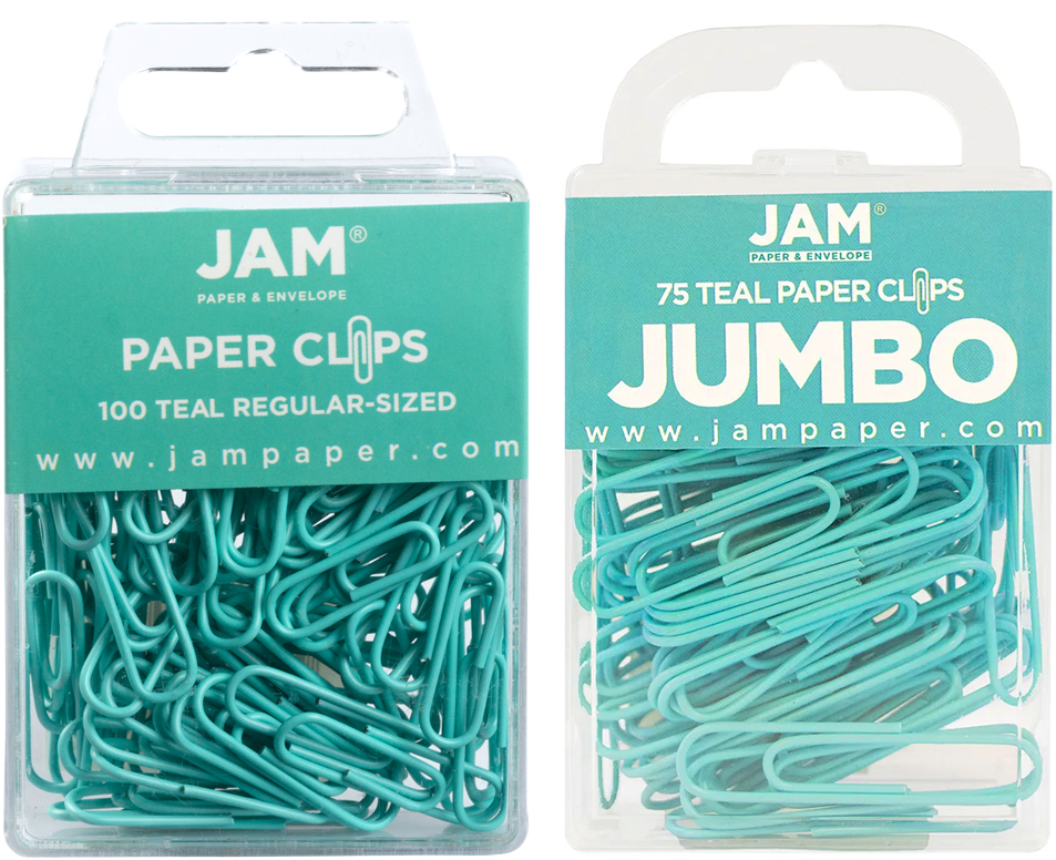 Teal Standard & Jumbo Paper Clips Assortment Pack - 1 Pack Each (175 Clips Total)