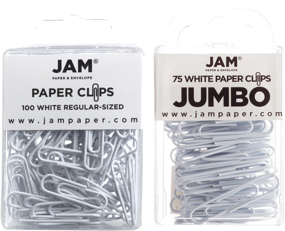 White Standard & Jumbo Paper Clips Assortment Pack - 1 Pack Each (175 Clips Total)