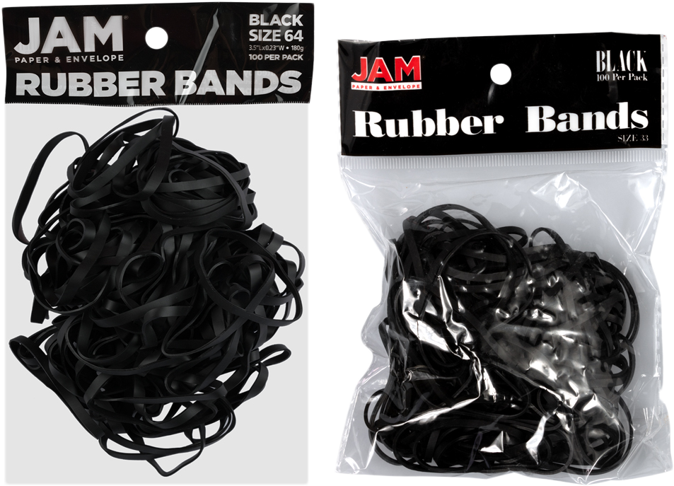 Black Size 33 & 64 Rubber Bands - 2 Packs of 100