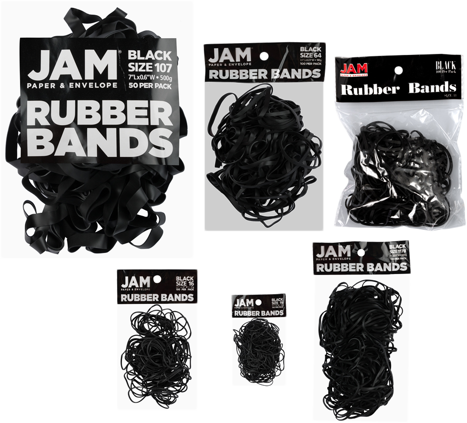 Black Size 107, 117B, 16, 19, 33 & 64 Rubber Bands - 5 Packs (550 Total)