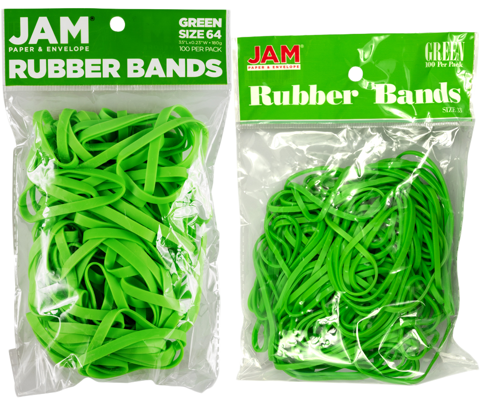 Green Size 33 & 64 Rubber Bands - 2 Packs of 100