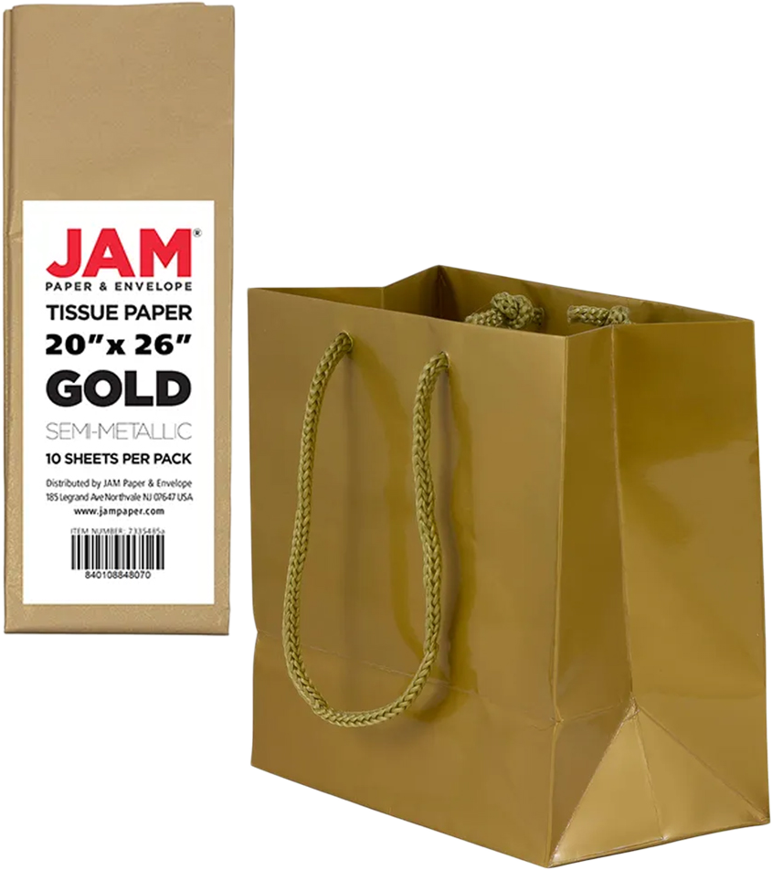 Gold Small Glossy Gift Bags (6 1/2 x 6 1/2 x 3 1/2) (3 Pack) with Tissue Paper (10 Pack)