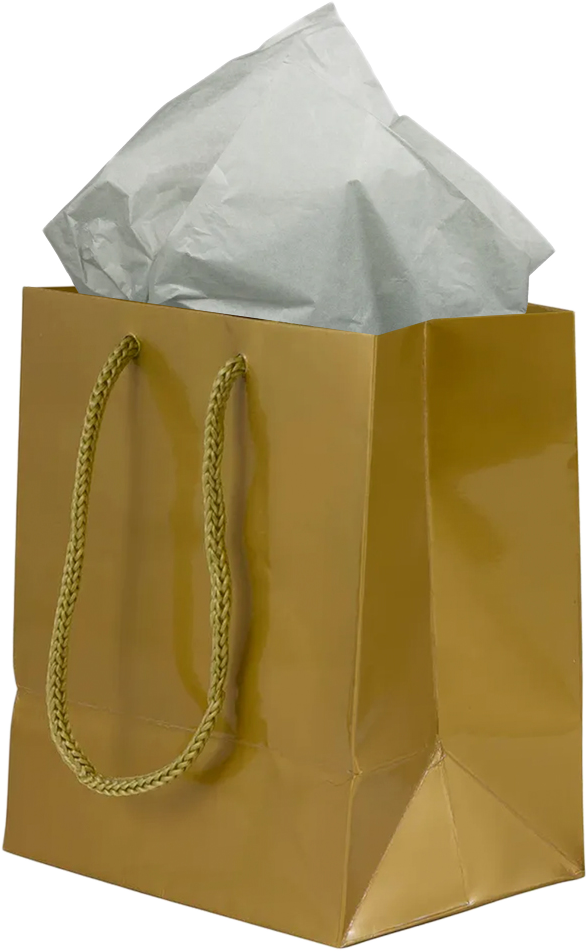 Gold/Gray Small Glossy Gift Bags (6 1/2 x 6 1/2 x 3 1/2) (3 Pack) with Tissue Paper (10 Pack)